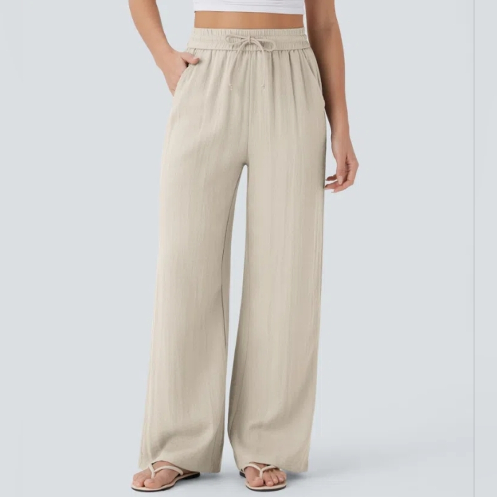 Bella Dahl Women's 100% Linen Sand Wide Leg Pants Size S, Tall EUC